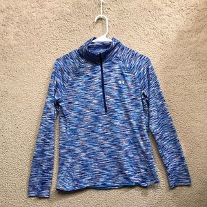 Adidas women’s medium semi fitted blue long sleeve pullover quarter zip